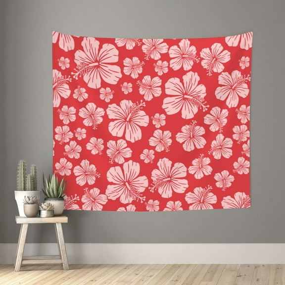 Xecao Red Hibiscus Flower patten Tapestry 60x51 Inches Wall Hanging Poster Tapestry for Living Room Bedroom Home Decor
