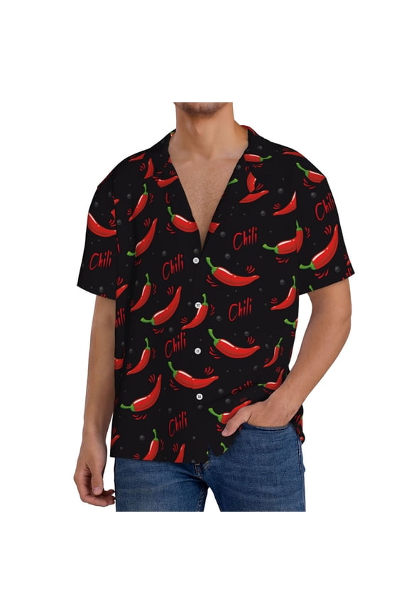 Red Hot Chili Men's Casual Short-sleeved Shirt, a button-up collared shirt with a pocket-Large
