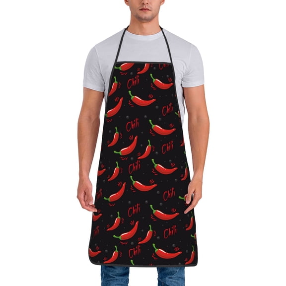 Xecao Red Hot Chili Print Funny BBQ Chef Aprons for Men Women,Adjustable Kitchen Cooking Aprons with Pocket Waterproof Oil Proof No Pilling Fading