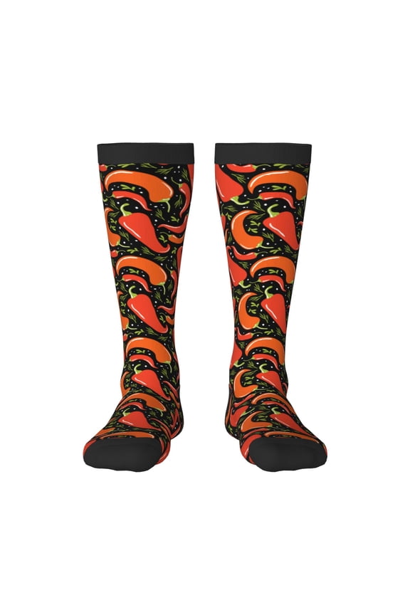 Red Hot Chili print thigh-high socks, crafted for both men and women with a stretchy, high-opaque design perfect for daily wear