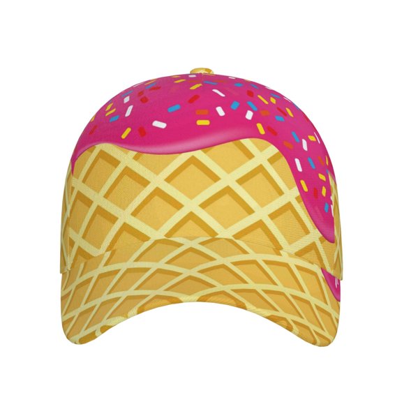 Xecao Red Ice Cream for Baseball Cap: Unisex, crafted from classic polyester twill fabric, featuring a soft unconstructed design