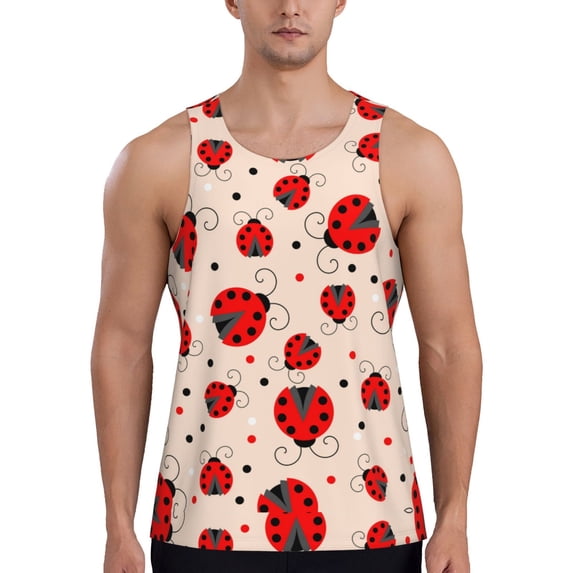 Xecao Red Ladybug Men's Tank Top Workout Quick Dry Sleeveless Gym Jogging Muscle Shirts Summer Swim Beach Tops