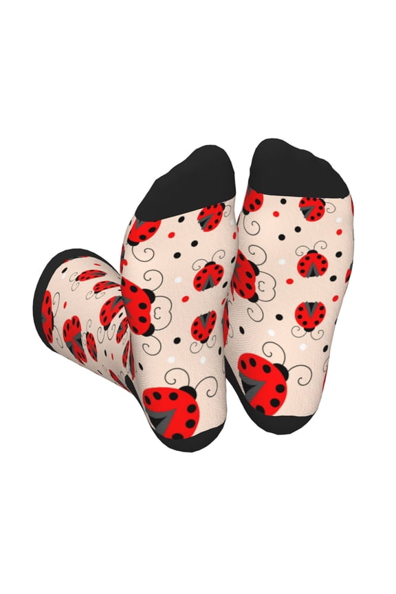 Red Ladybug Print Crew Socks for Men and Women, Men's Soft Moisture-wicking Sock