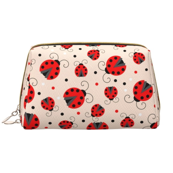 Xecao Red Ladybug Print Fashion Makeup PVC Bag Large Capacity Travel Cosmetic Bag for Women Organizer Toiletry Clutch