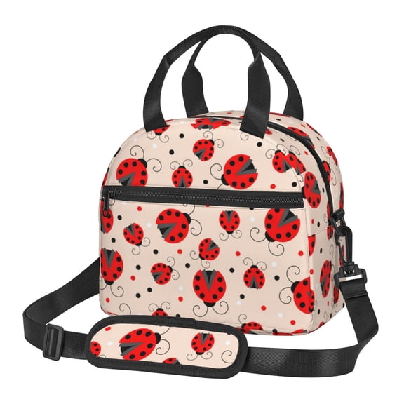 Xecao Red Ladybug Print Insulated Lunch Box, Lunch Cags Lunch Bag Featuring An Adjustable Shoulder Strap