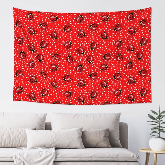 Xecao Red Ladybugs On White Dotted Print Tapestry, Wall Hanging Room Funny Decor, Backdrop Room Decor for Bedroom Living Room dormitory