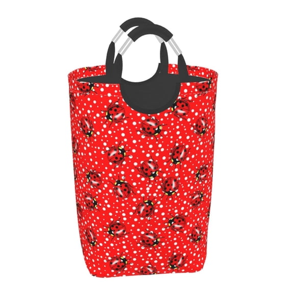 Xecao Red Ladybugs On White Dotted for Laundry Basket,Collapsible Large Laundry Hamper,Wash Bag for Laundry Room, Rolling Laundry Basket with Handles