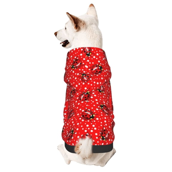 Xecao Red Ladybugs On White Dotted Pattern Sweatshirts Winter Pet Dog Hoodie Puppy Coat Dog Sweaters Dog Clothes with Hat Dog Clothes Costume Outfit,Small Pets Wear-X-Small