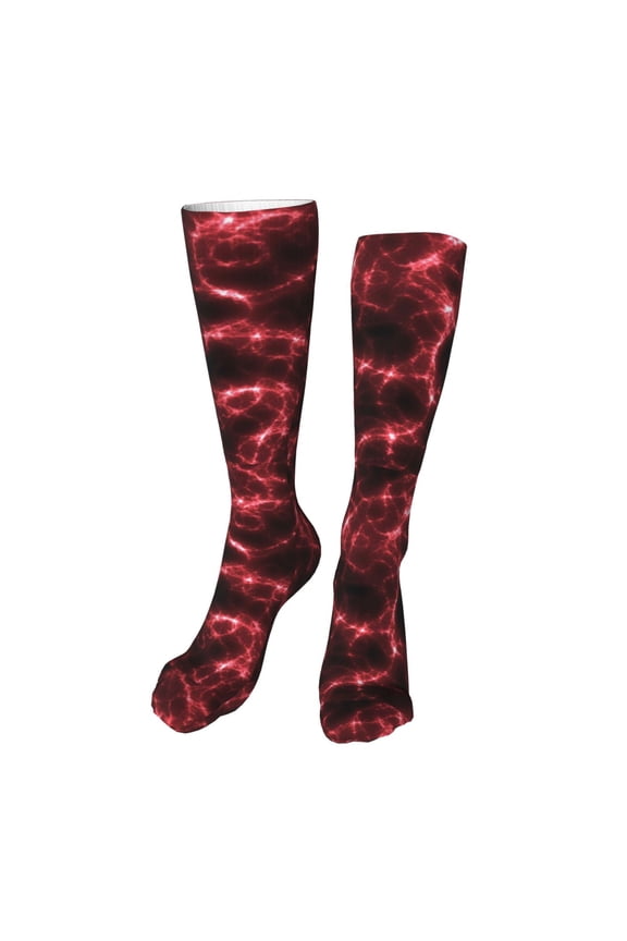 Red Line Print Calf Socks Seamless Toe, Knee High Long Socks, Sports Socks Trouser Socks for Women and Men-One Size