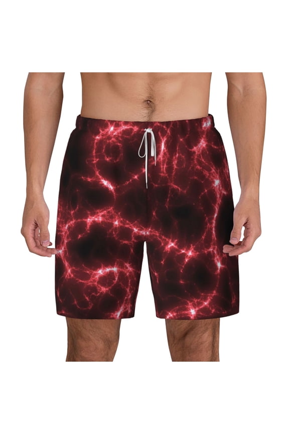 Red Line for Men's Swimming Trunks Swim Trunks Quick Dry Swim Shorts with Mesh Lining Funny Swimwear Bathing Suits