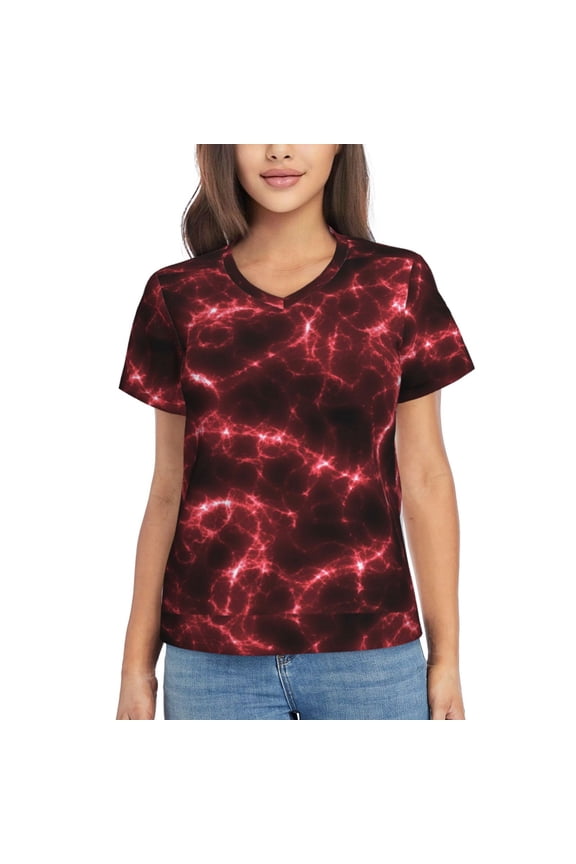 Red Line for Women's V-Neck T-Shirts-Elegant Half-Sleeve Tops Perfect for Summer-3X-Large