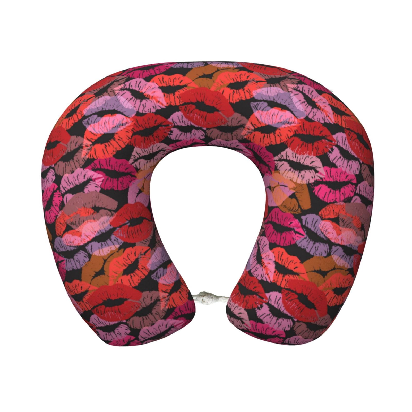 Xecao Red Lips Kissing Print Memory Foam Cervical Neck Pillow Versatile U-Shaped Pillows for Home,Office,Camping,Travelling,Soft Washable Cover