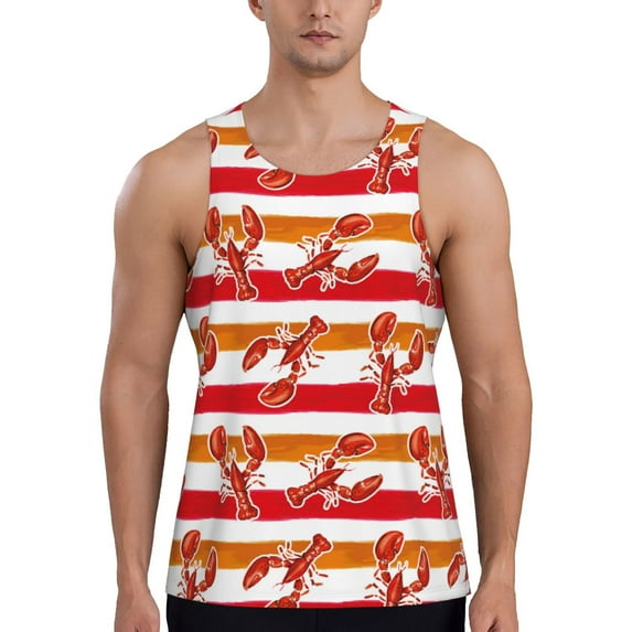 Xecao Red Lobster Men's Tank Top Workout Quick Dry Sleeveless Gym Jogging Muscle Shirts Summer Swim Beach Tops