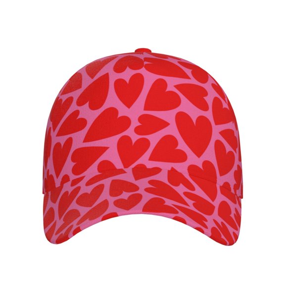 Xecao Red Love Heart for Baseball Cap: Unisex, crafted from classic polyester twill fabric, featuring a soft unconstructed design
