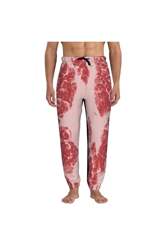 Red Meat Print Active Tech Joggers for Men, Mens Sweatpants Lounge Pants with Pockets-Large