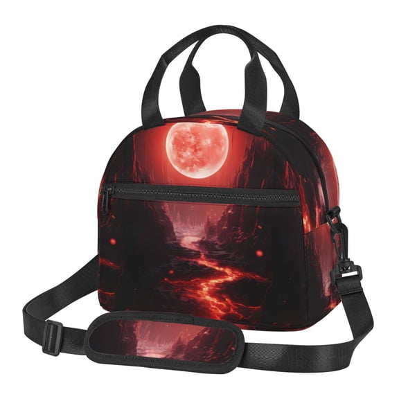 Xecao Red Moon Lava Print Insulated Lunch Box, Lunch Cags Lunch Bag Featuring An Adjustable Shoulder Strap
