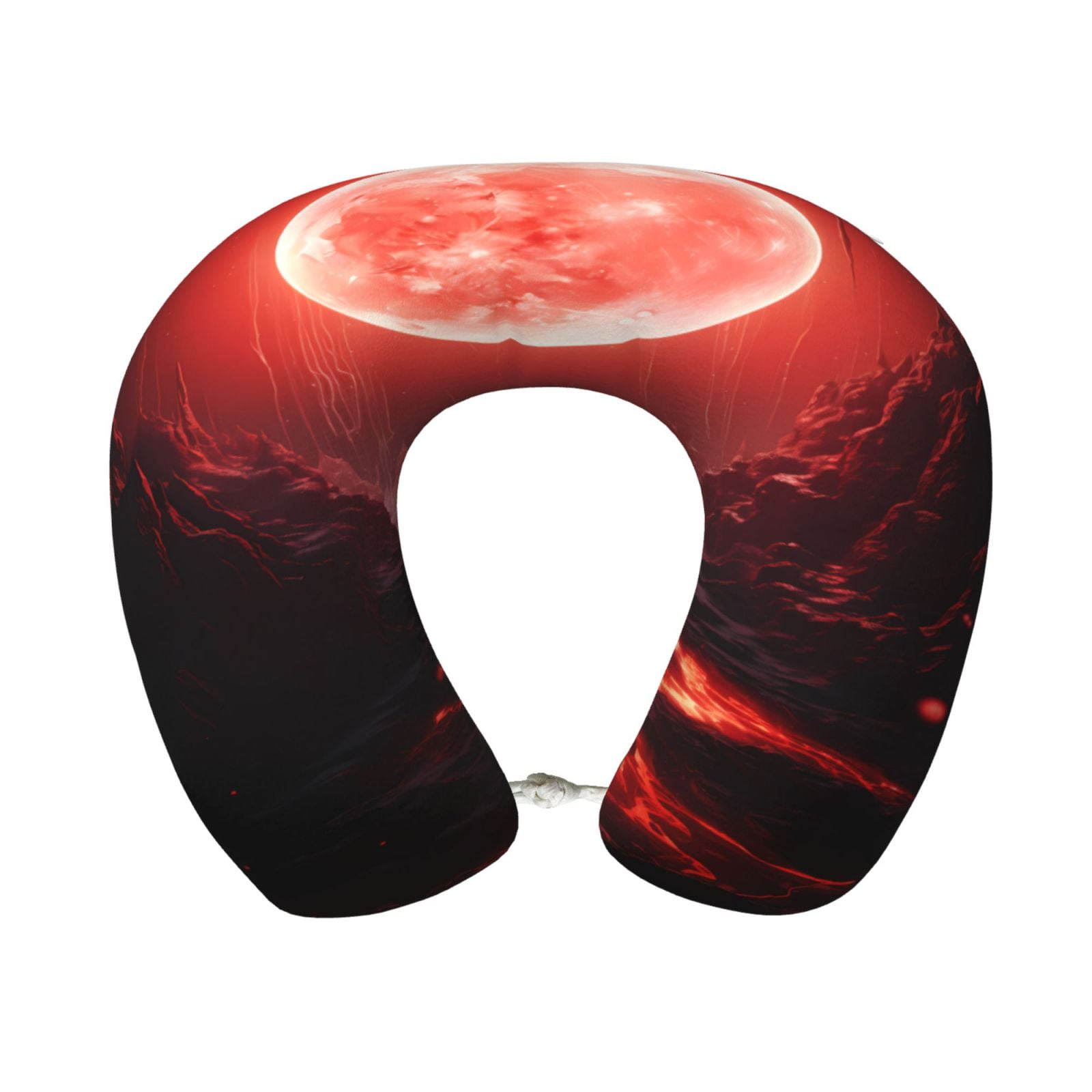 Xecao Red Moon Lava Print Memory Foam Cervical Neck Pillow Versatile U-Shaped Pillows for Home,Office,Camping,Travelling,Soft Washable Cover
