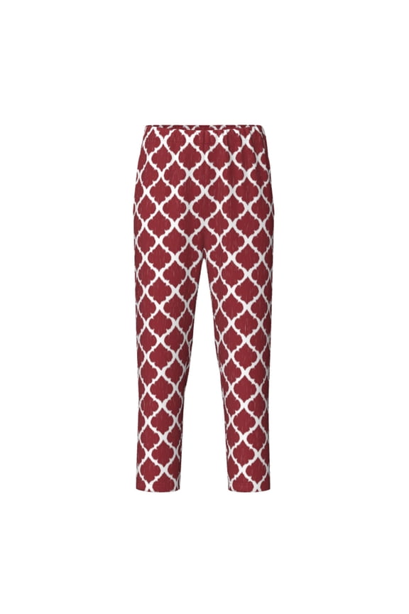 Red Moroccan Print Teenagers' Pajama Pants Long Sleep Pants Soft Elastic Waist Pajama Bottoms Elastic waist with 2 Pockets 5-16 Years-Small