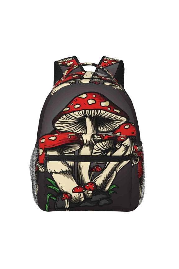 Red Mushrooms Backpack, a stylish and functional choice for both men and women, is the perfect basic bookbag for college, work, or travel