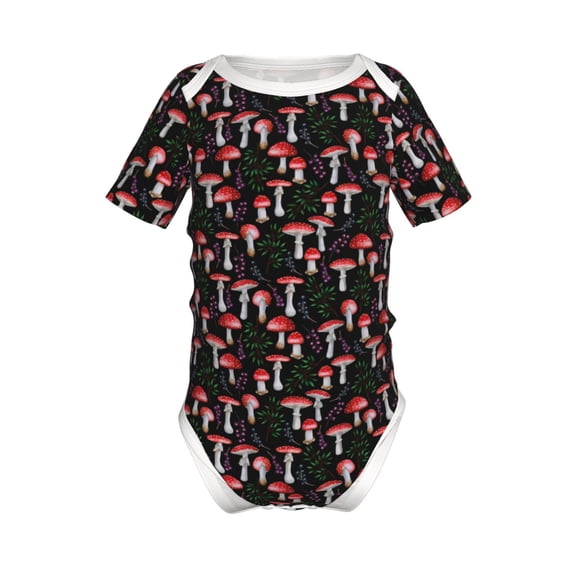 Xecao Red Mushrooms Pattern Baby Climbing Bodysuit Short Sleeve Onesie Unisex 0-12 Months Baby Shirt Newborn Outfits Crotch snap design-9M
