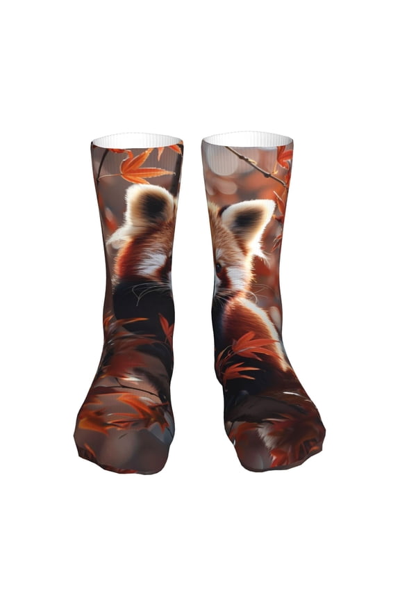 Red Panda Autumn Branches Print Fashion No Heel Casual Crew Socks Cushioned Breathable for Men Women - Moisture wicking,Not easy to fade Suitable for daily