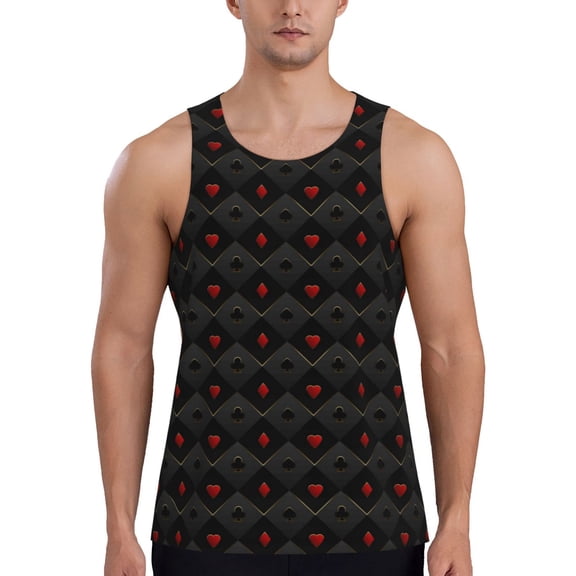 Xecao Red Poker Men's Tank Top Workout Quick Dry Sleeveless Gym Jogging Muscle Shirts Summer Swim Beach Tops