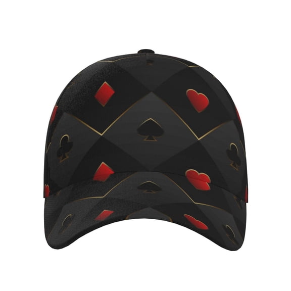 Xecao Red Poker for Baseball Cap: Unisex, crafted from classic polyester twill fabric, featuring a soft unconstructed design