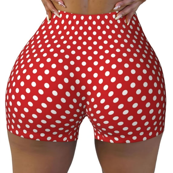 Xecao Red Polka Dot Print Workout Shorts for Women Soft Smooth Gym Yoga Scrunch Active Tennis Workout Running Shorts