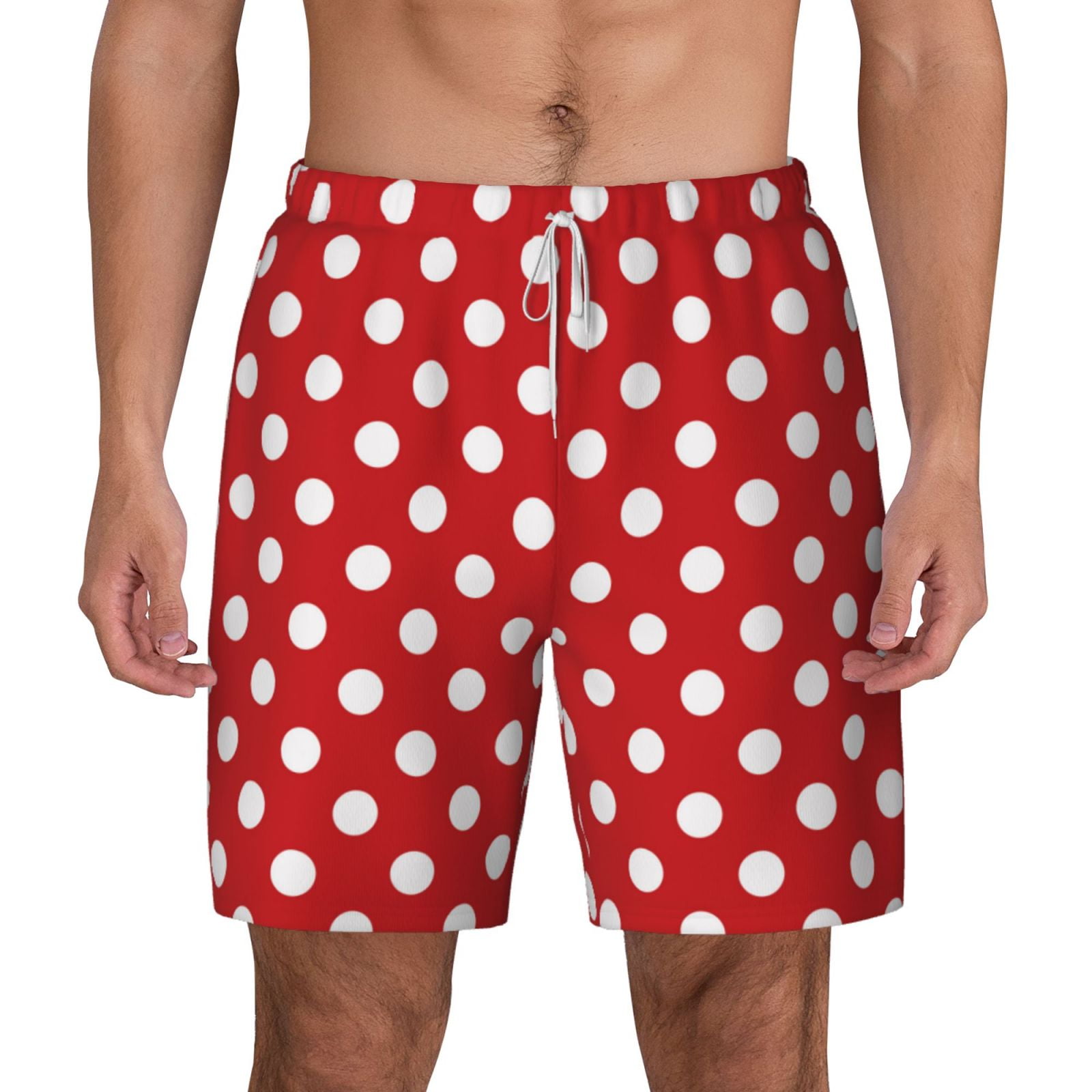Xecao Red Polka Dot for Men's Swimming Trunks Swim Trunks Quick Dry Swim Shorts with Mesh Lining Funny Swimwear Bathing Suits