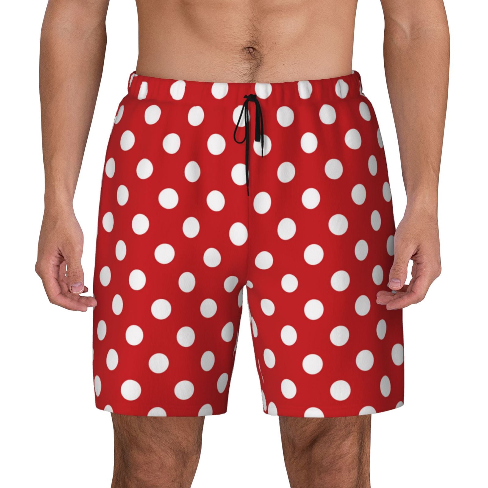Xecao Red Polka Dot for Men's Swimming Trunks Swim Trunks Quick Dry Swim Shorts with Mesh Lining Funny Swimwear Bathing Suits