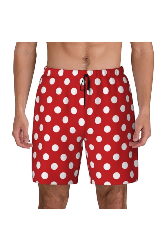 Red Polka Dot for Men's Swimming Trunks Swim Trunks Quick Dry Swim Shorts with Mesh Lining Funny Swimwear Bathing Suits