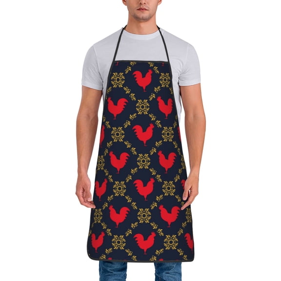 Xecao Red Rooster Print Funny BBQ Chef Aprons for Men Women,Adjustable Kitchen Cooking Aprons with Pocket Waterproof Oil Proof No Pilling Fading