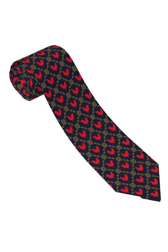Red Rooster Print Tie For Men Necktie Woven Jacquard Neck Ties,Classic Men's Tie