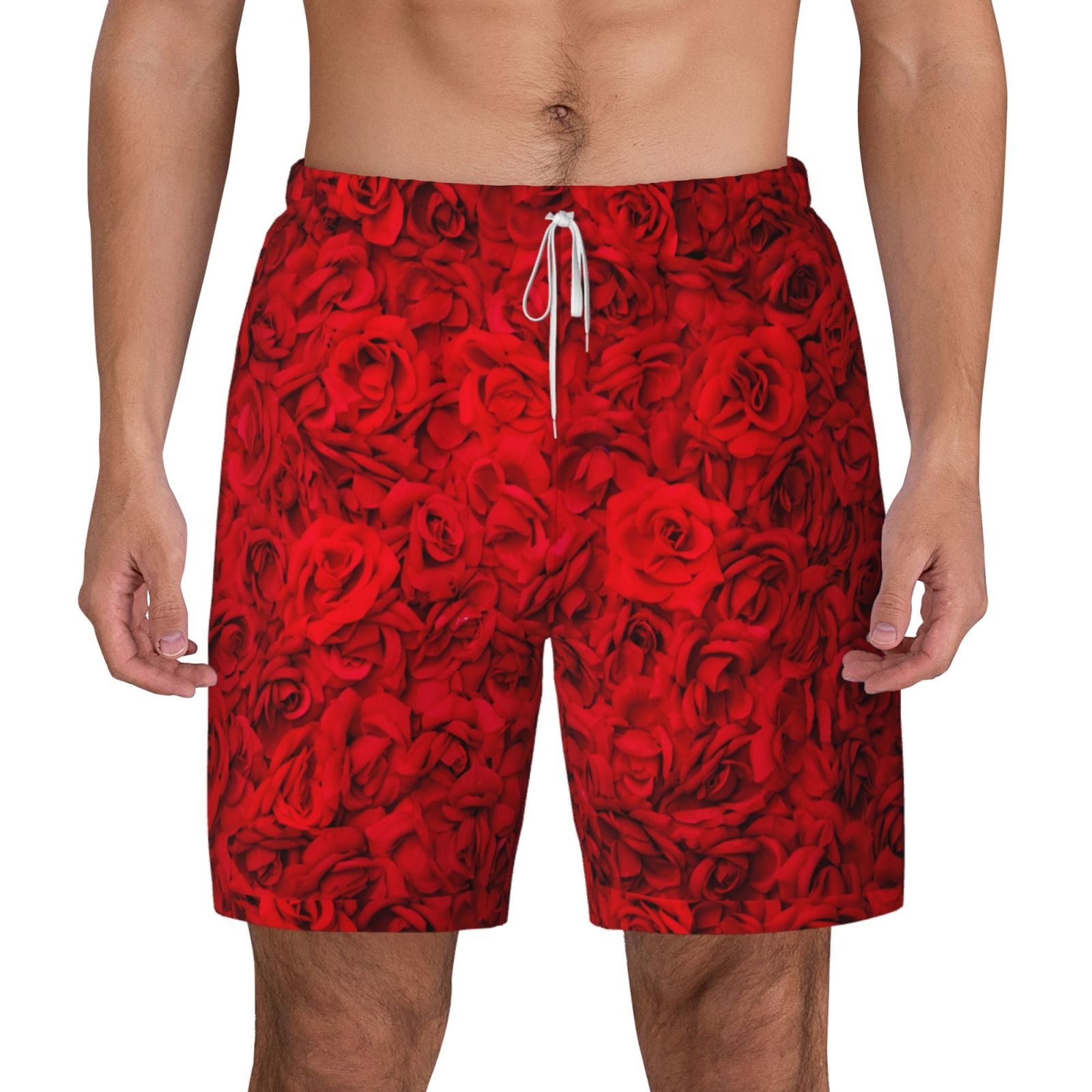 Xecao Red Rose for Men's Swimming Trunks Swim Trunks Quick Dry Swim Shorts with Mesh Lining Funny Swimwear Bathing Suits