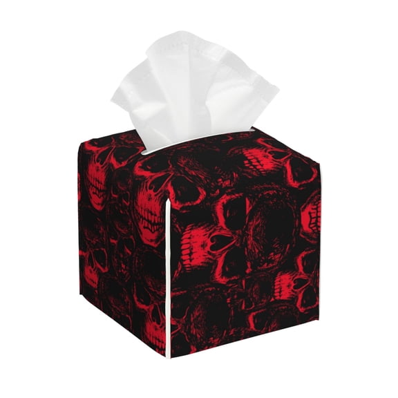 Xecao Red Skulls 2 for Tissue Box Cover Holder Square - Leather Decorative Organizer for Tabletop, Bathroom, Car, Office