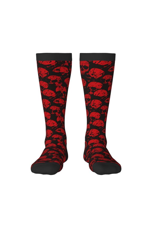 Red Skulls Print Compression Socks for Both Men And Women for Running, Travel, Flight, Nurse