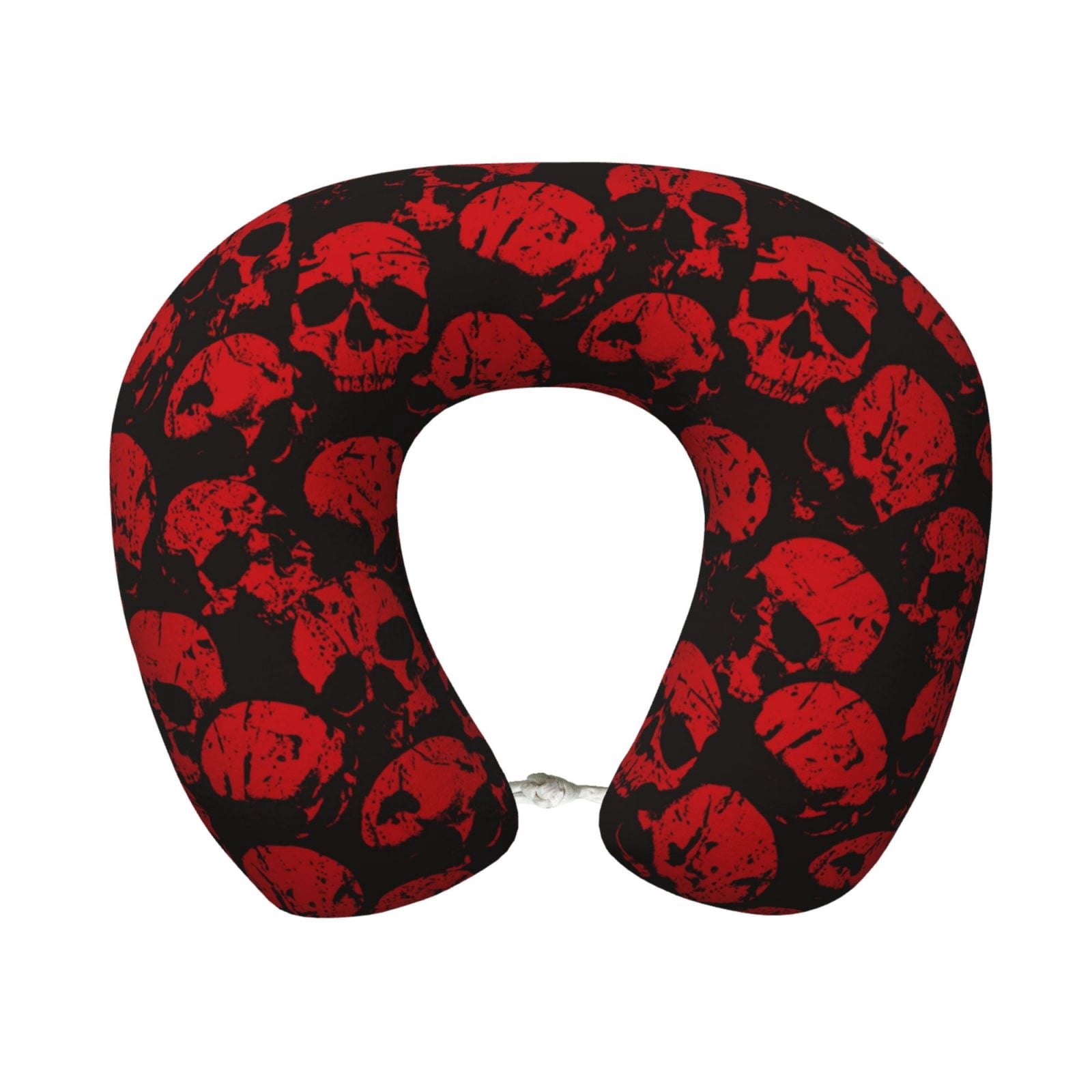 Xecao Red Skulls Print Memory Foam Cervical Neck Pillow Versatile U-Shaped Pillows for Home,Office,Camping,Travelling,Soft Washable Cover