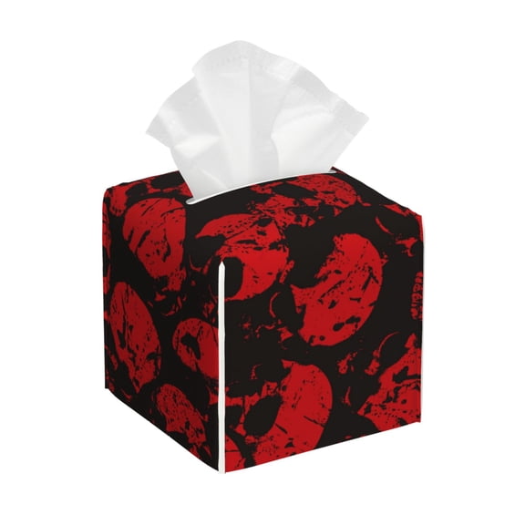 Xecao Red Skulls for Tissue Box Cover Holder Square - Leather Decorative Organizer for Tabletop, Bathroom, Car, Office