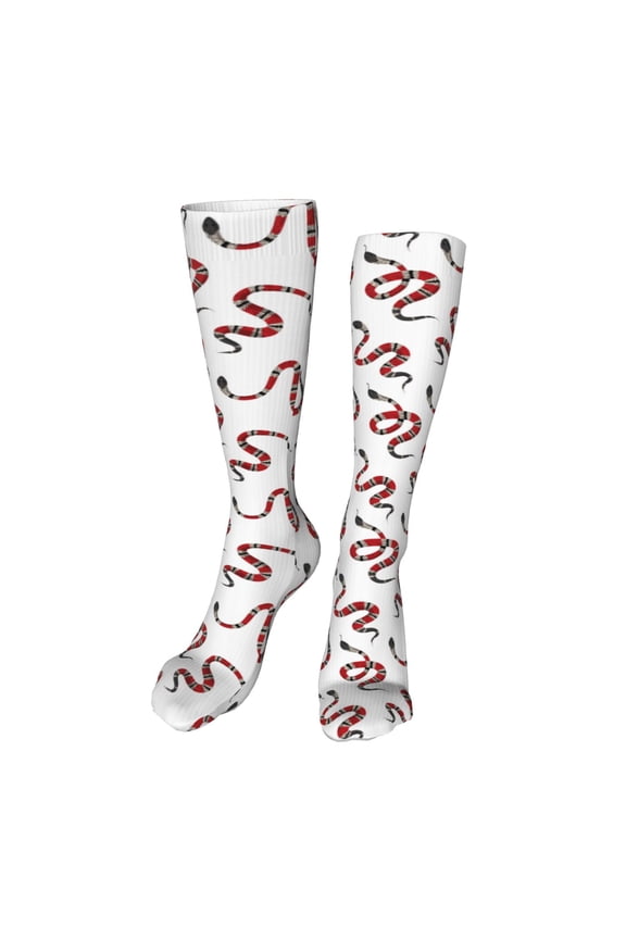 Red Snake Print Calf Socks Seamless Toe, Knee High Long Socks, Sports Socks Trouser Socks for Women and Men-One Size
