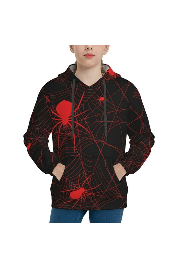 Red Spider On The Web Print Youth Hoodie Sweatshirt,Boys Hoodies,Essentials Hoodie-Medium