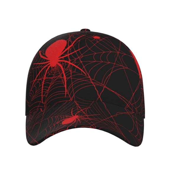 Xecao Red Spider On The Web for Baseball Cap: Unisex, crafted from classic polyester twill fabric, featuring a soft unconstructed design