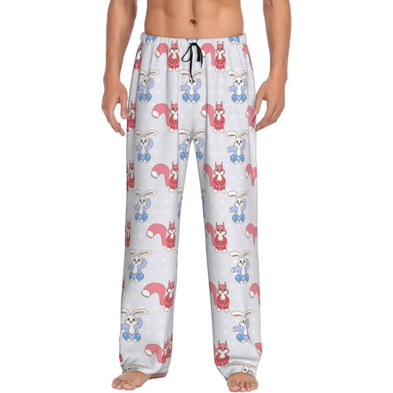 Xecao Red Squirrel And Blue Rabbit Men's Straight Lounge Pajama Pants: The Ultimate in Comfortable Sleepwear