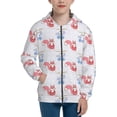 thumbnail image 1 of Xecao Red Squirrel And Blue Rabbit Pattern Zip Up Hoodies for Boys Girls, Sweatshirt with Pockets-, 1 of 6