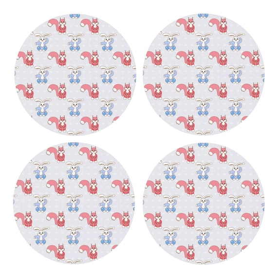 Xecao Red Squirrel And Blue Rabbit for MDF Cork Coaster 4 Pcs,Drink Coasters,Suit for House Warming Gifts New Home ,Coffee Table Decor-Round Shape