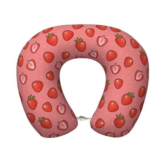 Xecao Red Strawberry Print Memory Foam Cervical Neck Pillow Versatile U-Shaped Pillows for Home,Office,Camping,Travelling,Soft Washable Cover