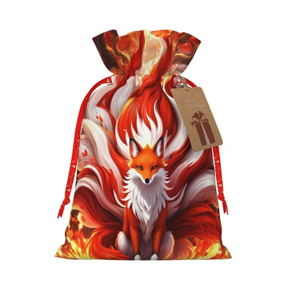 Xecao Red Sun Flame Fox Print Burlap Gift Bags with Drawstring and Gift Tags, Gift Bags, Burlap Bags, Jute Bags for Party, Christmas, DIY Craft Bags-Small