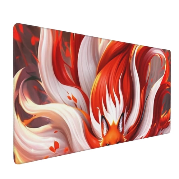 Xecao Red Sun Flame Fox Print Large Mouse Pad, 16x35.5in Mousepad, Professional Non-Slip Rubber Base Big Mouse Pad, Mouse Pad for Gaming & Office Full Desk Mouse Pad