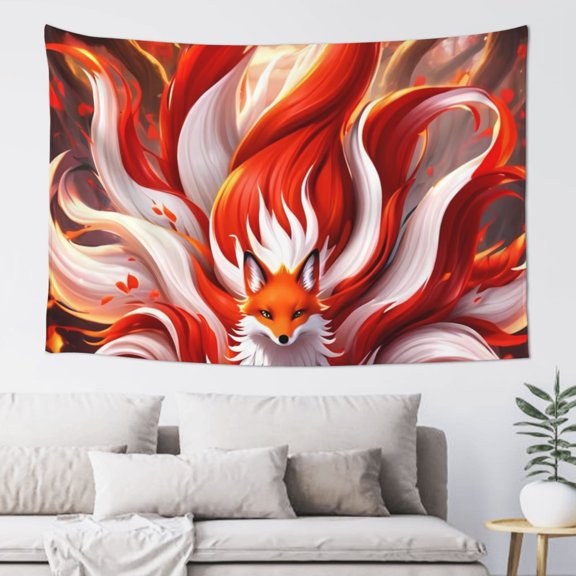 Xecao Red Sun Flame Fox Print Tapestry, Wall Hanging Room Funny Decor, Backdrop Room Decor for Bedroom Living Room dormitory