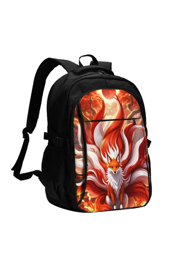Red Sun Flame Fox for Travel Laptop Backpack, USB-Charging-Enabled, Spacious Business Backpack for Men and Women,College School Computer Bag