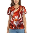 thumbnail image 1 of Xecao Red Sun Flame Fox for Women's V-Neck T-Shirts-Elegant Half-Sleeve Tops Perfect for Summer-Large, 1 of 5